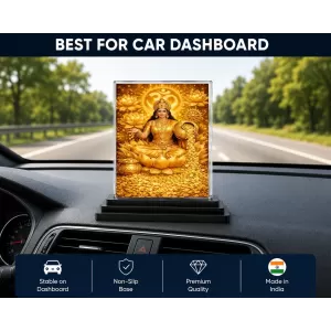 Hindu Goddess Acrylic Car Dashboard Showpiece | Double-Sided Hindu Goddess Photo Stand | 3 X 4 Inch Photo | Transparent Acrylic Frame With Black Base | Car Dashboard, Office & Table Decor (F70496)