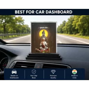 Sant Tukaram Acrylic Car Dashboard Showpiece | Double-Sided Sant Tukaram Photo Stand | 3 X 4 Inch Photo | Transparent Acrylic Frame With Black Base | Car Dashboard, Office & Table Decor (F70497)