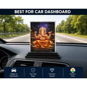 Lord Ganesha Acrylic Car Dashboard Showpiece | Double-Sided Lord Ganesha Photo Stand | 3 X 4 Inch Photo | Transparent Acrylic Frame With Black Base | Car Dashboard, Office & Table Decor (F70512)