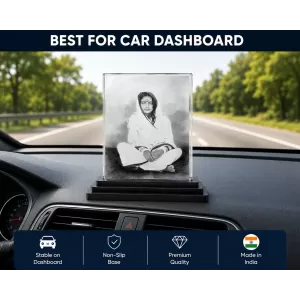 Anandamayi Ma Acrylic Car Dashboard Showpiece | Double-Sided Anandamayi Ma Photo Stand | 3 X 4 Inch Photo | Transparent Acrylic Frame With Black Base | Car Dashboard, Office & Table Decor (F70516)