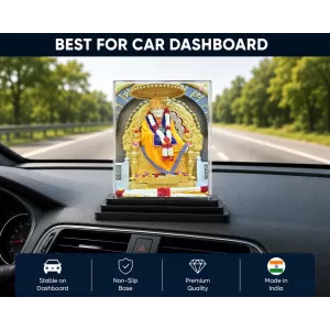 Sai Baba Of Shirdi Acrylic Car Dashboard Showpiece | Double-Sided Sai Baba Of Shirdi Photo Stand | 3 X 4 Inch Photo | Transparent Acrylic Frame With Black Base | Car Dashboard, Office & Table Decor (F70523)