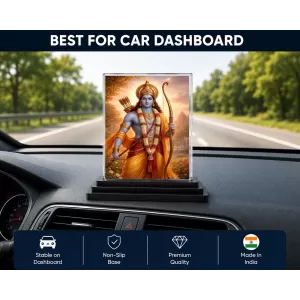 Lord Rama Acrylic Car Dashboard Showpiece | Double-Sided Lord Rama Photo Stand | 3 X 4 Inch Photo | Transparent Acrylic Frame With Black Base | Car Dashboard, Office & Table Decor (F70530)