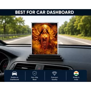 Hindu Deity Acrylic Car Dashboard Showpiece | Double-Sided Hindu Deity Photo Stand | 3 X 4 Inch Photo | Transparent Acrylic Frame With Black Base | Car Dashboard, Office & Table Decor (F70545)