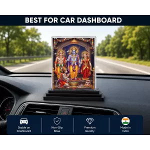 Hindu Deity Acrylic Car Dashboard Showpiece | Double-Sided Hindu Deity Photo Stand | 3 X 4 Inch Photo | Transparent Acrylic Frame With Black Base | Car Dashboard, Office & Table Decor (F70550)