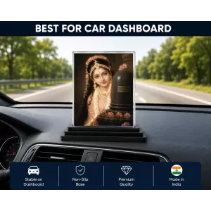 Hindu Deity Acrylic Car Dashboard Showpiece | Double-Sided Hindu Deity Photo Stand | 3 X 4 Inch Photo | Transparent Acrylic Frame With Black Base | Car Dashboard, Office & Table Decor (F70551)