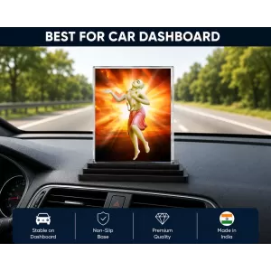 Chaitanya Mahaprabhu Acrylic Car Dashboard Showpiece | Double-Sided Chaitanya Mahaprabhu Photo Stand | 3 X 4 Inch Photo | Transparent Acrylic Frame With Black Base | Car Dashboard, Office & Table Decor (F70554)