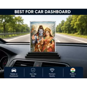 Hindu Goddess Acrylic Car Dashboard Showpiece | Double-Sided Hindu Goddess Photo Stand | 3 X 4 Inch Photo | Transparent Acrylic Frame With Black Base | Car Dashboard, Office & Table Decor (F70558)