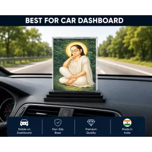 Chaitanya Mahaprabhu Acrylic Car Dashboard Showpiece | Double-Sided Chaitanya Mahaprabhu Photo Stand | 3 X 4 Inch Photo | Transparent Acrylic Frame With Black Base | Car Dashboard, Office & Table Decor (F70566)