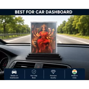 Hindu Deity Acrylic Car Dashboard Showpiece | Double-Sided Hindu Deity Photo Stand | 3 X 4 Inch Photo | Transparent Acrylic Frame With Black Base | Car Dashboard, Office & Table Decor (F70573)