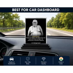 Railanga Swami Acrylic Car Dashboard Showpiece | Double-Sided Railanga Swami Photo Stand | 3 X 4 Inch Photo | Transparent Acrylic Frame With Black Base | Car Dashboard, Office & Table Decor (F70574)