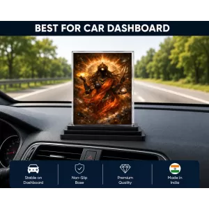 Hindu Deity Acrylic Car Dashboard Showpiece | Double-Sided Hindu Deity Photo Stand | 3 X 4 Inch Photo | Transparent Acrylic Frame With Black Base | Car Dashboard, Office & Table Decor (F70575)