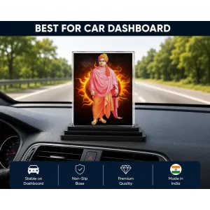 Saraswati Acrylic Car Dashboard Showpiece | Double-Sided Saraswati Photo Stand | 3 X 4 Inch Photo | Transparent Acrylic Frame With Black Base | Car Dashboard, Office & Table Decor (F70578)