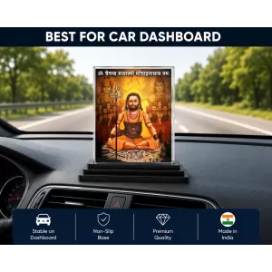 Matsyendranath Acrylic Car Dashboard Showpiece | Double-Sided Matsyendranath Photo Stand | 3 X 4 Inch Photo | Transparent Acrylic Frame With Black Base | Car Dashboard, Office & Table Decor (F70589)