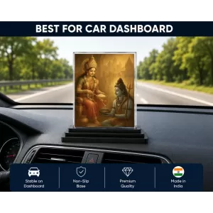 Annapurna Acrylic Car Dashboard Showpiece | Double-Sided Annapurna Photo Stand | 3 X 4 Inch Photo | Transparent Acrylic Frame With Black Base | Car Dashboard, Office & Table Decor (F70597)