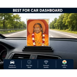 Jagadguru Kripalu Maharaj Acrylic Car Dashboard Showpiece | Double-Sided Jagadguru Kripalu Maharaj Photo Stand | 3 X 4 Inch Photo | Transparent Acrylic Frame With Black Base | Car Dashboard, Office & Table Decor (F70603)
