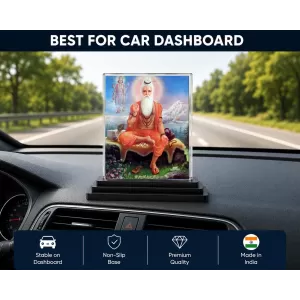 Maharishi Veda Vyasa Acrylic Car Dashboard Showpiece | Double-Sided Maharishi Veda Vyasa Photo Stand | 3 X 4 Inch Photo | Transparent Acrylic Frame With Black Base | Car Dashboard, Office & Table Decor (F70612)