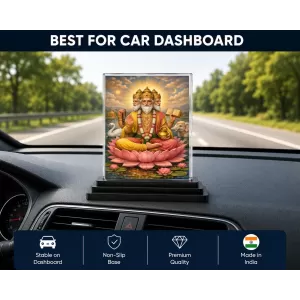 Hindu Deity Acrylic Car Dashboard Showpiece | Double-Sided Hindu Deity Photo Stand | 3 X 4 Inch Photo | Transparent Acrylic Frame With Black Base | Car Dashboard, Office & Table Decor (F70616)
