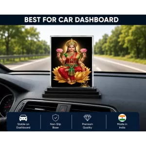 Hindu Goddess Acrylic Car Dashboard Showpiece | Double-Sided Hindu Goddess Photo Stand | 3 X 4 Inch Photo | Transparent Acrylic Frame With Black Base | Car Dashboard, Office & Table Decor (F70617)