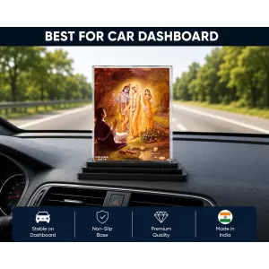 Chaitanya Mahaprabhu Acrylic Car Dashboard Showpiece | Double-Sided Chaitanya Mahaprabhu Photo Stand | 3 X 4 Inch Photo | Transparent Acrylic Frame With Black Base | Car Dashboard, Office & Table Decor (F70619)