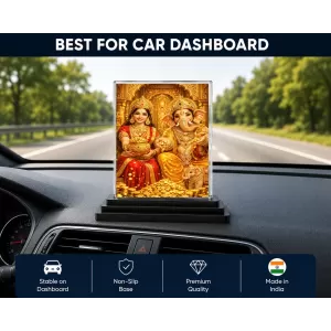 Lord Ganesha Acrylic Car Dashboard Showpiece | Double-Sided Lord Ganesha Photo Stand | 3 X 4 Inch Photo | Transparent Acrylic Frame With Black Base | Car Dashboard, Office & Table Decor (F70635)