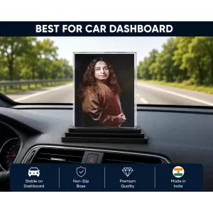 Lord Rama Acrylic Car Dashboard Showpiece | Double-Sided Lord Rama Photo Stand | 3 X 4 Inch Photo | Transparent Acrylic Frame With Black Base | Car Dashboard, Office & Table Decor (F70639)