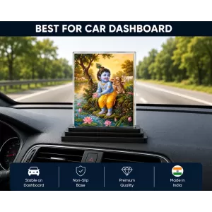 Hindu Deity Acrylic Car Dashboard Showpiece | Double-Sided Hindu Deity Photo Stand | 3 X 4 Inch Photo | Transparent Acrylic Frame With Black Base | Car Dashboard, Office & Table Decor (F70644)