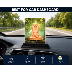 Mahavira Acrylic Car Dashboard Showpiece | Double-Sided Mahavira Photo Stand | 3 X 4 Inch Photo | Transparent Acrylic Frame With Black Base | Car Dashboard, Office & Table Decor (F70648)