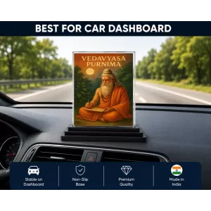 Maharishi Veda Vyasa Acrylic Car Dashboard Showpiece | Double-Sided Maharishi Veda Vyasa Photo Stand | 3 X 4 Inch Photo | Transparent Acrylic Frame With Black Base | Car Dashboard, Office & Table Decor (F70650)