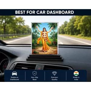Chaitanya Mahaprabhu Acrylic Car Dashboard Showpiece | Double-Sided Chaitanya Mahaprabhu Photo Stand | 3 X 4 Inch Photo | Transparent Acrylic Frame With Black Base | Car Dashboard, Office & Table Decor (F70658)