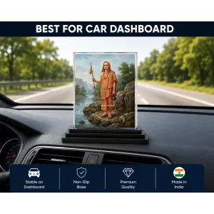 Acharya Kundakunda Acrylic Car Dashboard Showpiece | Double-Sided Acharya Kundakunda Photo Stand | 3 X 4 Inch Photo | Transparent Acrylic Frame With Black Base | Car Dashboard, Office & Table Decor (F70672)