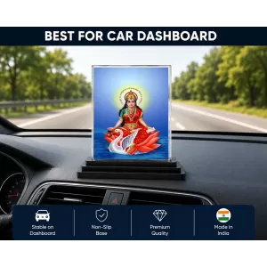 Gayatri Mata Acrylic Car Dashboard Showpiece | Double-Sided Gayatri Mata Photo Stand | 3 X 4 Inch Photo | Transparent Acrylic Frame With Black Base | Car Dashboard, Office & Table Decor (F70673)