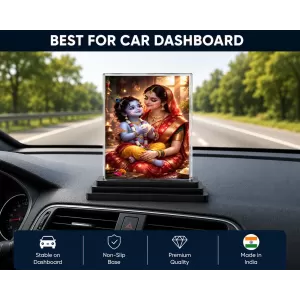 Hindu Deity Acrylic Car Dashboard Showpiece | Double-Sided Hindu Deity Photo Stand | 3 X 4 Inch Photo | Transparent Acrylic Frame With Black Base | Car Dashboard, Office & Table Decor (F70674)