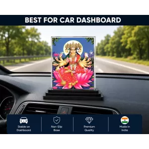 Gayatri Mata Acrylic Car Dashboard Showpiece | Double-Sided Gayatri Mata Photo Stand | 3 X 4 Inch Photo | Transparent Acrylic Frame With Black Base | Car Dashboard, Office & Table Decor (F70681)