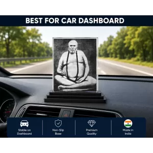 Railanga Swami Acrylic Car Dashboard Showpiece | Double-Sided Railanga Swami Photo Stand | 3 X 4 Inch Photo | Transparent Acrylic Frame With Black Base | Car Dashboard, Office & Table Decor (F70683)