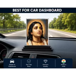 Chaitanya Mahaprabhu Acrylic Car Dashboard Showpiece | Double-Sided Chaitanya Mahaprabhu Photo Stand | 3 X 4 Inch Photo | Transparent Acrylic Frame With Black Base | Car Dashboard, Office & Table Decor (F70684)