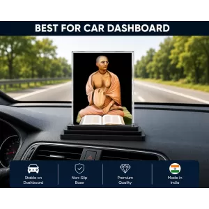 Saraswati Acrylic Car Dashboard Showpiece | Double-Sided Saraswati Photo Stand | 3 X 4 Inch Photo | Transparent Acrylic Frame With Black Base | Car Dashboard, Office & Table Decor (F70688)