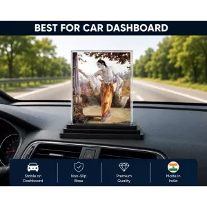 Hindu Deity Acrylic Car Dashboard Showpiece | Double-Sided Hindu Deity Photo Stand | 3 X 4 Inch Photo | Transparent Acrylic Frame With Black Base | Car Dashboard, Office & Table Decor (F70691)