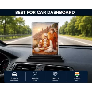 Sant Kabir Das Acrylic Car Dashboard Showpiece | Double-Sided Sant Kabir Das Photo Stand | 3 X 4 Inch Photo | Transparent Acrylic Frame With Black Base | Car Dashboard, Office & Table Decor (F70693)