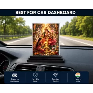 Hindu Deity Acrylic Car Dashboard Showpiece | Double-Sided Hindu Deity Photo Stand | 3 X 4 Inch Photo | Transparent Acrylic Frame With Black Base | Car Dashboard, Office & Table Decor (F70705)