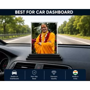 Jagadguru Kripalu Maharaj Acrylic Car Dashboard Showpiece | Double-Sided Jagadguru Kripalu Maharaj Photo Stand | 3 X 4 Inch Photo | Transparent Acrylic Frame With Black Base | Car Dashboard, Office & Table Decor (F70710)