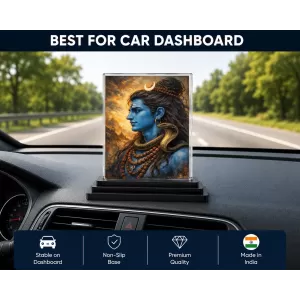 Hindu Deity Acrylic Car Dashboard Showpiece | Double-Sided Hindu Deity Photo Stand | 3 X 4 Inch Photo | Transparent Acrylic Frame With Black Base | Car Dashboard, Office & Table Decor (F70712)