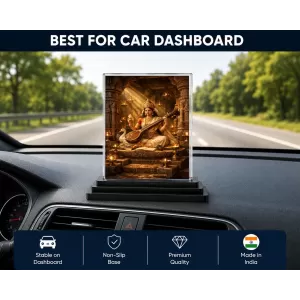 Saraswati Acrylic Car Dashboard Showpiece | Double-Sided Saraswati Photo Stand | 3 X 4 Inch Photo | Transparent Acrylic Frame With Black Base | Car Dashboard, Office & Table Decor (F70716)