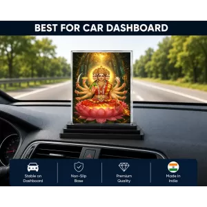 Hindu Deity Acrylic Car Dashboard Showpiece | Double-Sided Hindu Deity Photo Stand | 3 X 4 Inch Photo | Transparent Acrylic Frame With Black Base | Car Dashboard, Office & Table Decor (F70720)