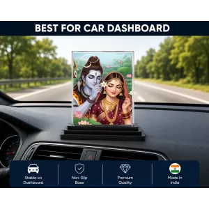 Hindu Deity Acrylic Car Dashboard Showpiece | Double-Sided Hindu Deity Photo Stand | 3 X 4 Inch Photo | Transparent Acrylic Frame With Black Base | Car Dashboard, Office & Table Decor (F70722)