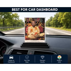 A.C. Bhaktivedanta Swami Prabhupada Acrylic Car Dashboard Showpiece | Double-Sided A.C. Bhaktivedanta Swami Prabhupada Photo Stand | 3 X 4 Inch Photo | Transparent Acrylic Frame With Black Base | Car Dashboard, Office & Table Decor (F70725)