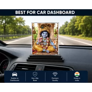 Hindu Deity Acrylic Car Dashboard Showpiece | Double-Sided Hindu Deity Photo Stand | 3 X 4 Inch Photo | Transparent Acrylic Frame With Black Base | Car Dashboard, Office & Table Decor (F70738)