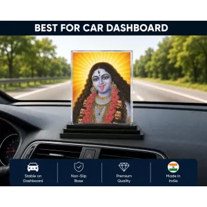 Hindu Deity Acrylic Car Dashboard Showpiece | Double-Sided Hindu Deity Photo Stand | 3 X 4 Inch Photo | Transparent Acrylic Frame With Black Base | Car Dashboard, Office & Table Decor (F70749)