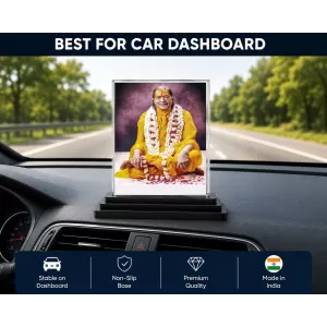 Jagadguru Kripalu Maharaj Acrylic Car Dashboard Showpiece | Double-Sided Jagadguru Kripalu Maharaj Photo Stand | 3 X 4 Inch Photo | Transparent Acrylic Frame With Black Base | Car Dashboard, Office & Table Decor (F70754)