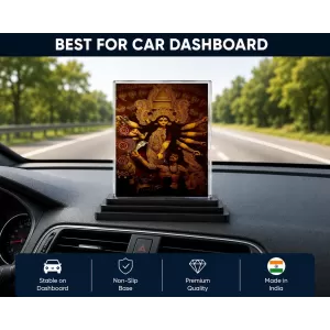 Hindu Goddess Acrylic Car Dashboard Showpiece | Double-Sided Hindu Goddess Photo Stand | 3 X 4 Inch Photo | Transparent Acrylic Frame With Black Base | Car Dashboard, Office & Table Decor (F70757)