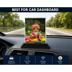 Laddu Gopal Acrylic Car Dashboard Showpiece | Double-Sided Laddu Gopal Photo Stand | 3 X 4 Inch Photo | Transparent Acrylic Frame With Black Base | Car Dashboard, Office & Table Decor (F70758) Laddu Gopal Acrylic Car Dashboard Showpiece | Double-Sided Laddu Gopal Photo Stand | 3 X 4 Inch Photo | Transparent Acrylic Frame With Black Base | Car Dashboard, Office & Table Decor (F70758)